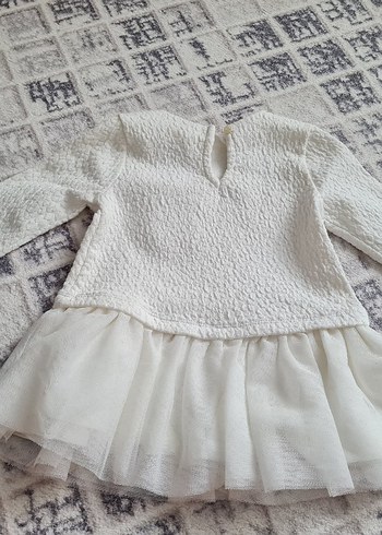 Kız Çocuk Beyaz Fırfırlı Uzun Kollu Elbise - Görsel 2