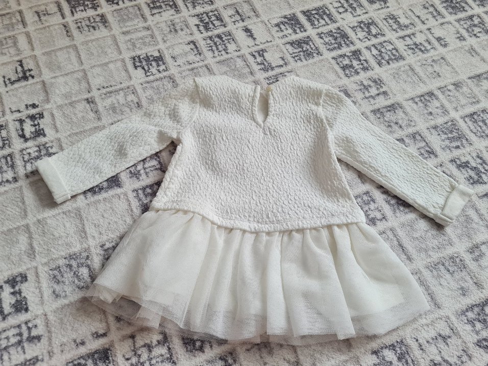 Kız Çocuk Beyaz Fırfırlı Uzun Kollu Elbise - Görsel 2