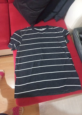 Erkek Gri Çizgili Kısa Kollu Tişört