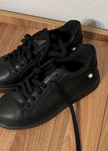 Siyah Platform Topuklu Bağcıklı Kadın Spor Ayakkabı - Görsel 2