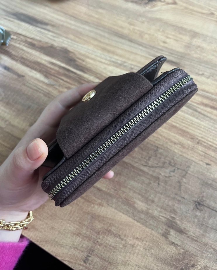 Kahverengi Süet Kadın Cüzdanı Tokalı - Görsel 2