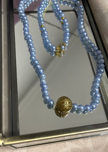 Uzun Mavi Boncuklu Bohem Kadın Kolye+ bileklik - Görsel 2