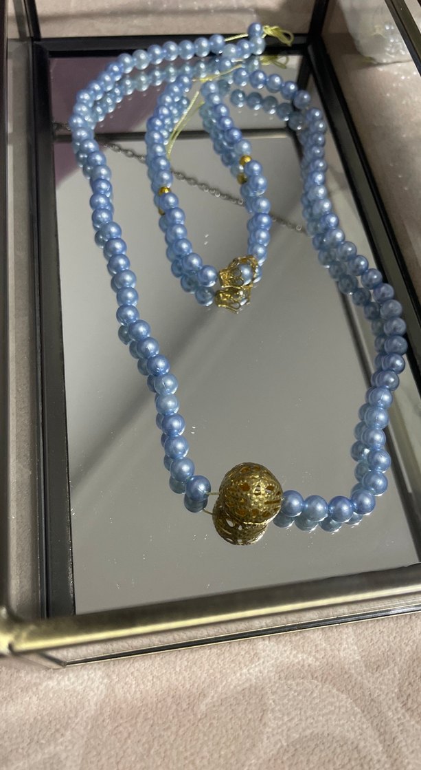 Uzun Mavi Boncuklu Bohem Kadın Kolye+ bileklik - Görsel 2