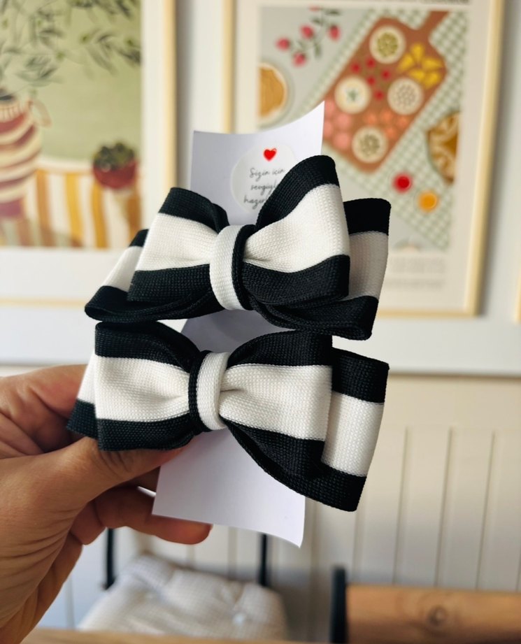 Zebra Desenli Beyaz Fiyonk Toka Seti - Görsel 2