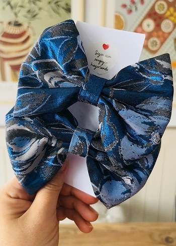 Mavi İpek Görünümlü Fiyonk Saç Aksesuarı - Görsel 2