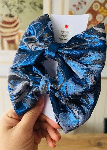 Mavi İpek Görünümlü Fiyonk Saç Aksesuarı - Görsel 3