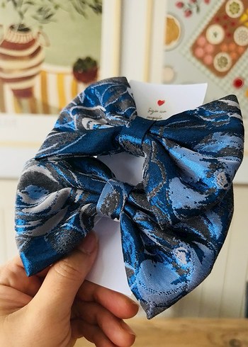 Mavi İpek Görünümlü Fiyonk Saç Aksesuarı - Görsel 4