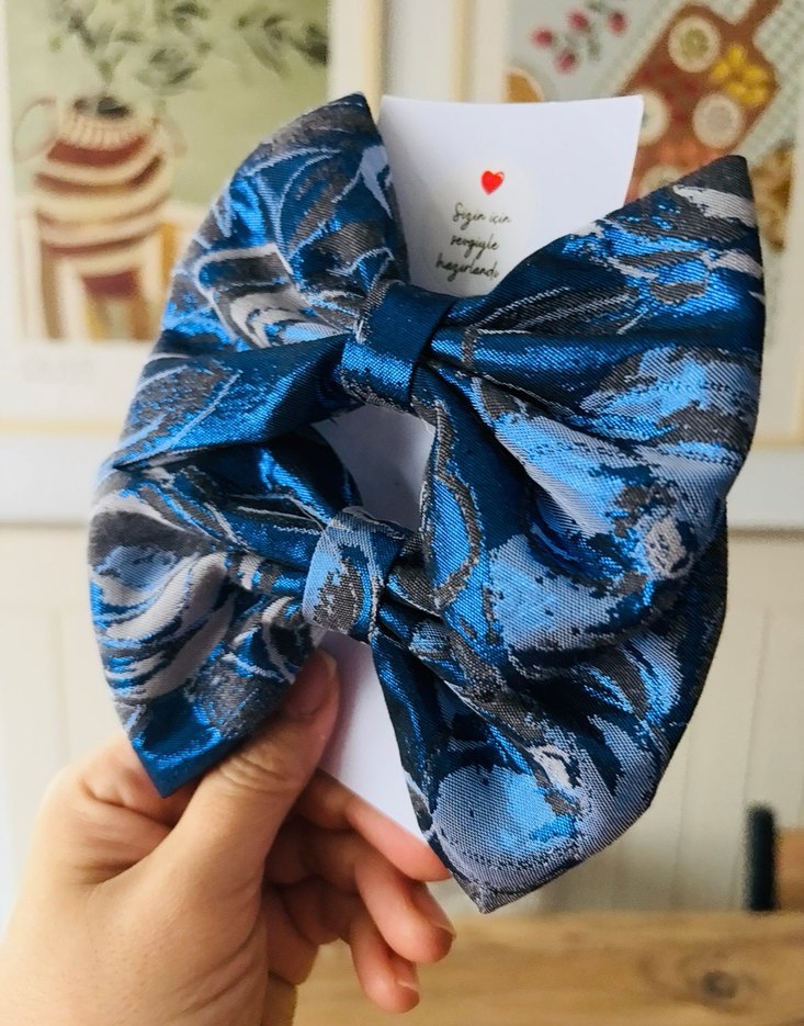 Mavi İpek Görünümlü Fiyonk Saç Aksesuarı - Görsel 3