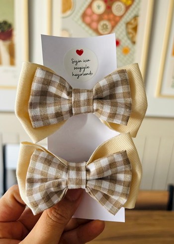 Bej Ekoseli Fiyonk Saç Tokası Seti - Görsel 3