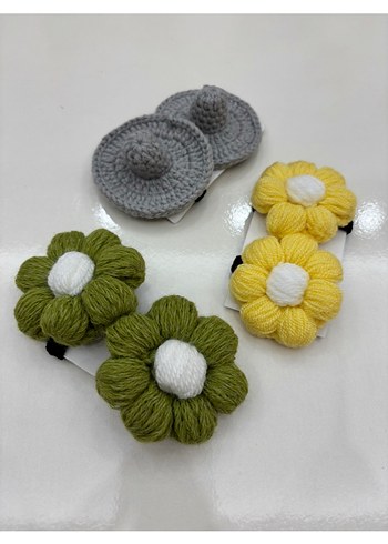 Çiçek Desenli Örgü Çocuk Toka Seti - Görsel 5