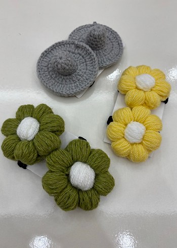 Çiçek Desenli Örgü Çocuk Toka Seti - Görsel 2