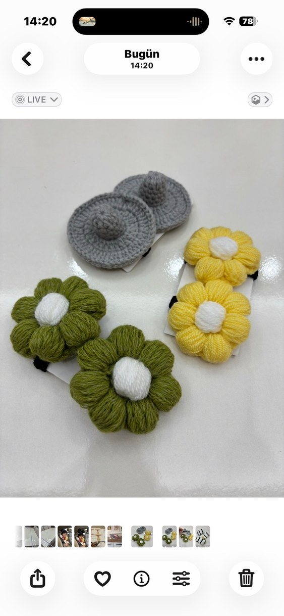 Çiçek Desenli Örgü Çocuk Toka Seti - Görsel 5