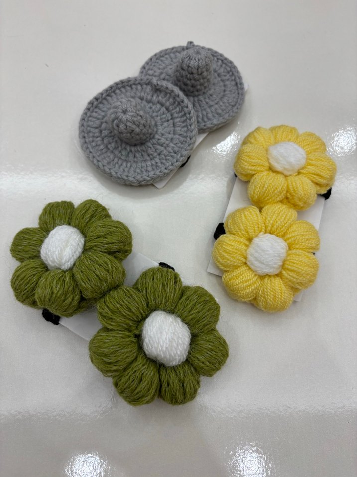 Çiçek Desenli Örgü Çocuk Toka Seti - Görsel 2