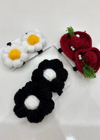 Renkli Örgü Çiçekli Çocuk Toka Seti - Görsel 2