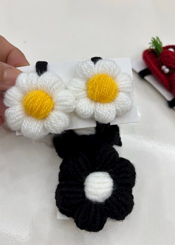 Renkli Örgü Çiçekli Çocuk Toka Seti - Görsel 5