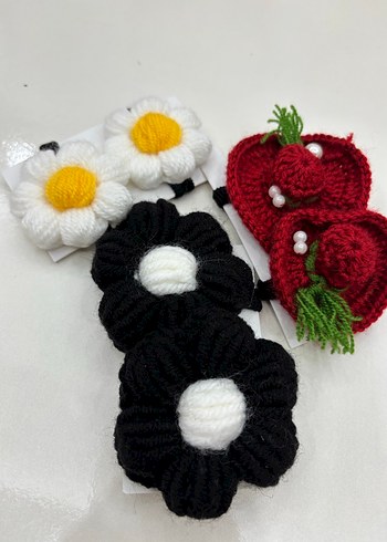 Renkli Örgü Çiçekli Çocuk Toka Seti - Görsel 3