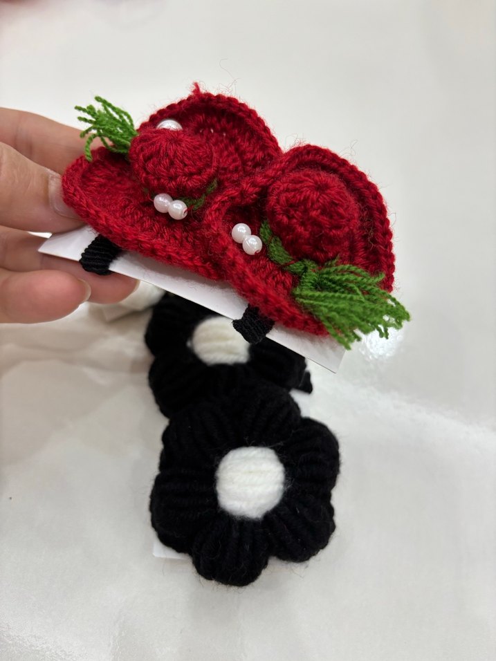 Renkli Örgü Çiçekli Çocuk Toka Seti - Görsel 4