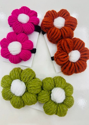 Çiçek Desenli Örgü Çocuk Saç Tokası - Görsel 3