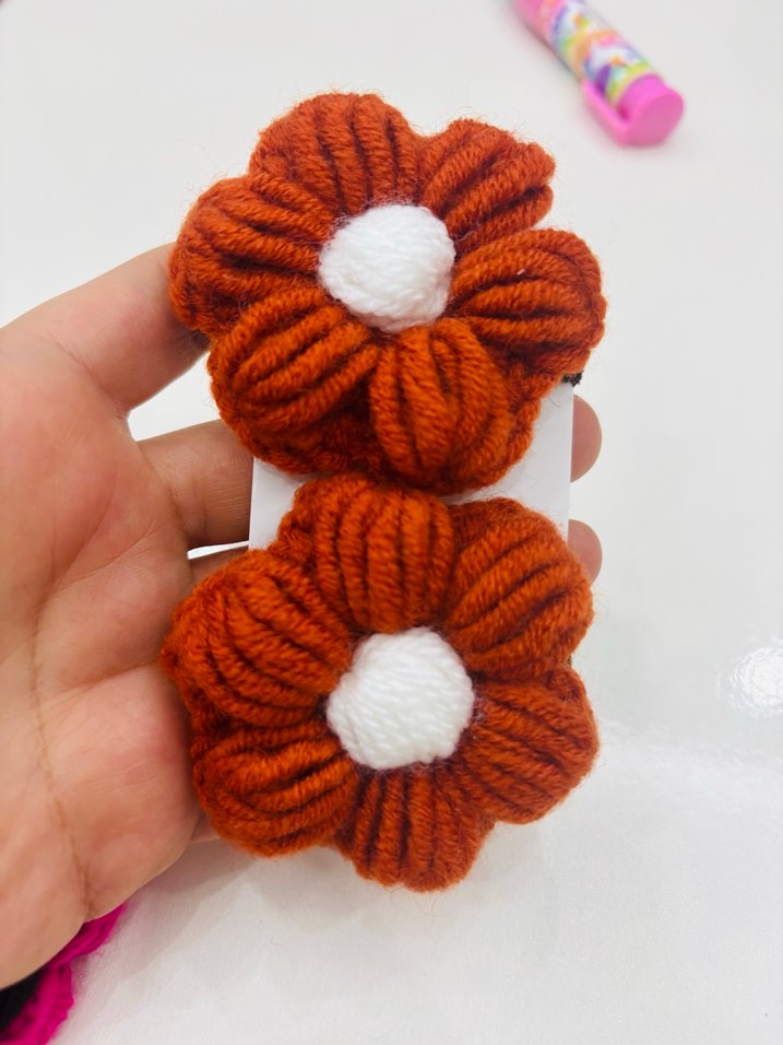 Çiçek Desenli Örgü Çocuk Saç Tokası - Görsel 5