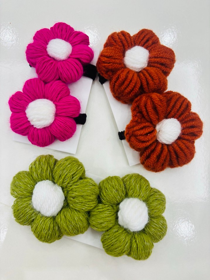 Çiçek Desenli Örgü Çocuk Saç Tokası - Görsel 2