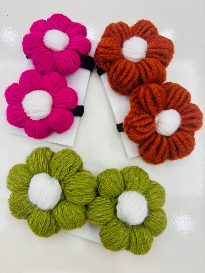 Çiçek Desenli Örgü Çocuk Saç Tokası - Görsel 3