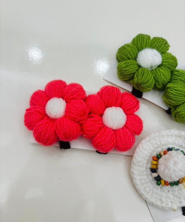 Renkli Örgü Çocuk Saç Tokaları - Görsel 3