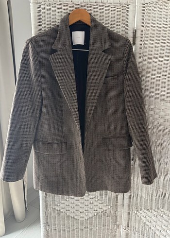 Mango Düğmeli Kahverengi Ekose Kadın Blazer Ceket - Görsel 7