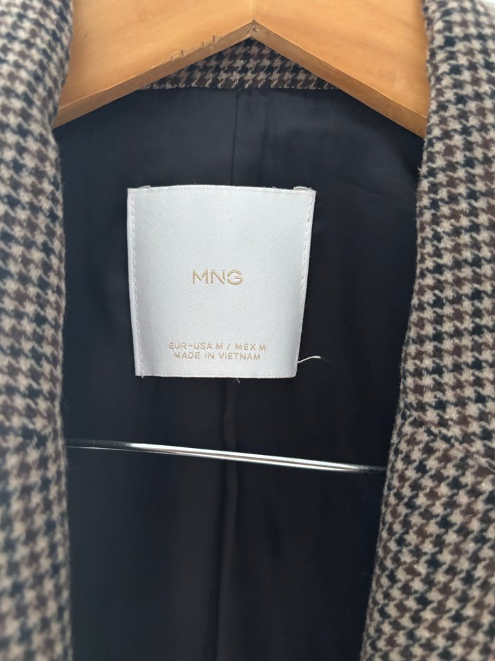 Mango Düğmeli Kahverengi Ekose Kadın Blazer Ceket - Görsel 5