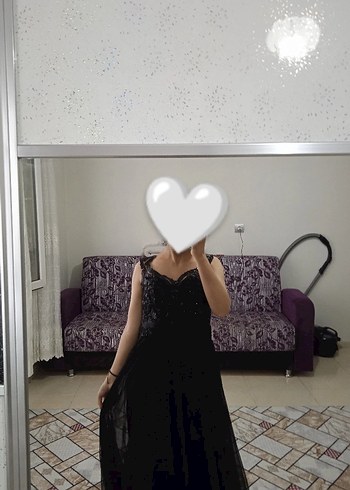 Diğer Siyah V Yaka tüllü uzun elbise