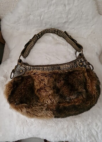 Vintage Y2k Grunge Peluş Tüylü 00s Çanta 