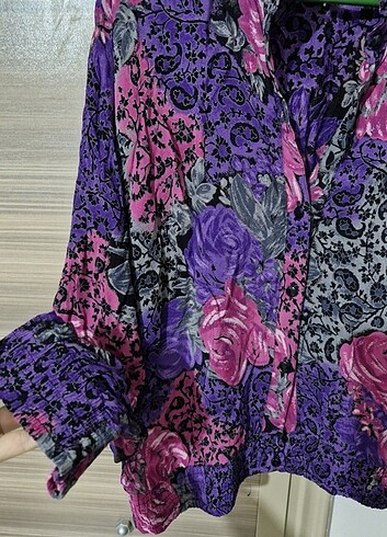 xl Beden çeşitli Renk Vintage Retro 80s Gül Desenli Gömlek