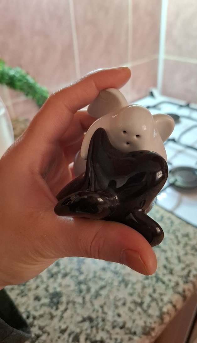 Siyah ve Bej Melek Tuzluk ve Biberlik - Görsel 2