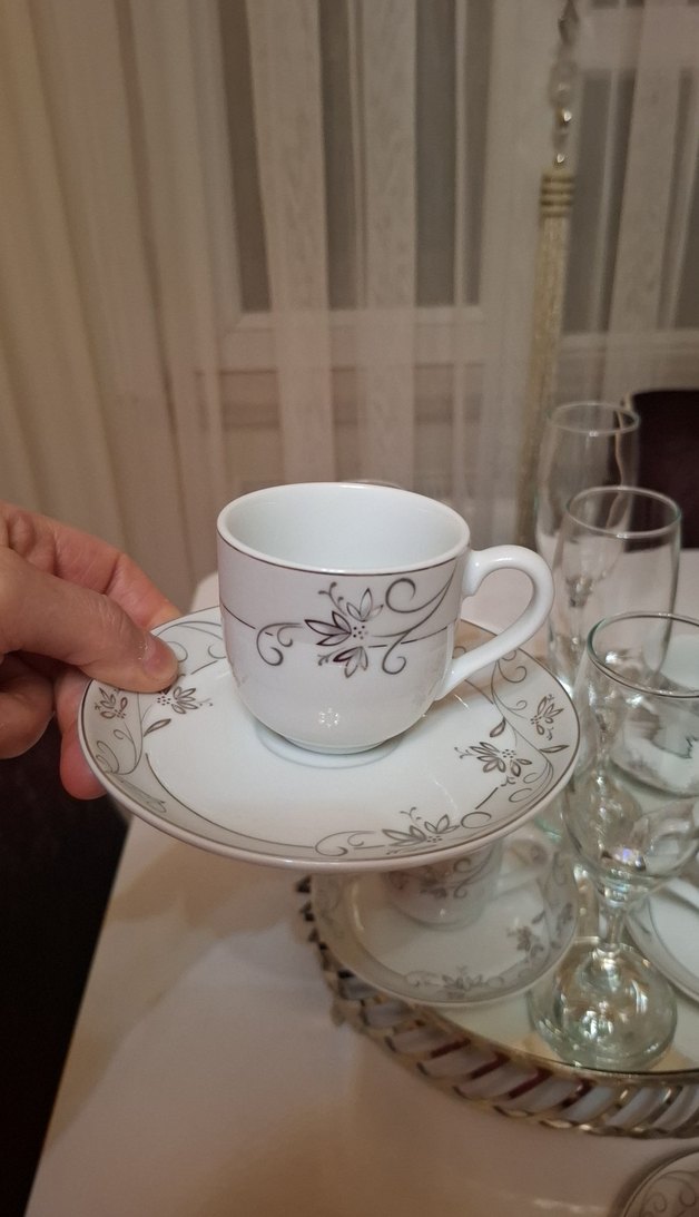 Gri Desenli Beyaz türk Kahve Fincanı Takımı 5 kahve yanı badakla - Görsel 3