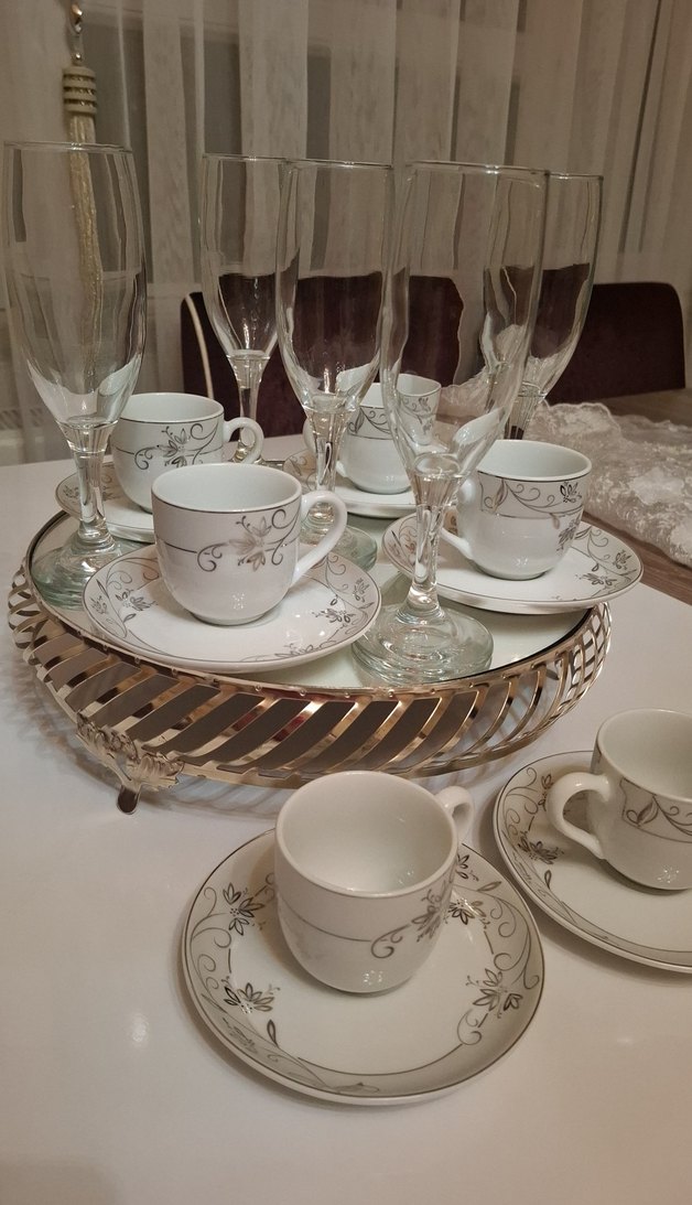 Gri Desenli Beyaz türk Kahve Fincanı Takımı 5 kahve yanı badakla - Görsel 2