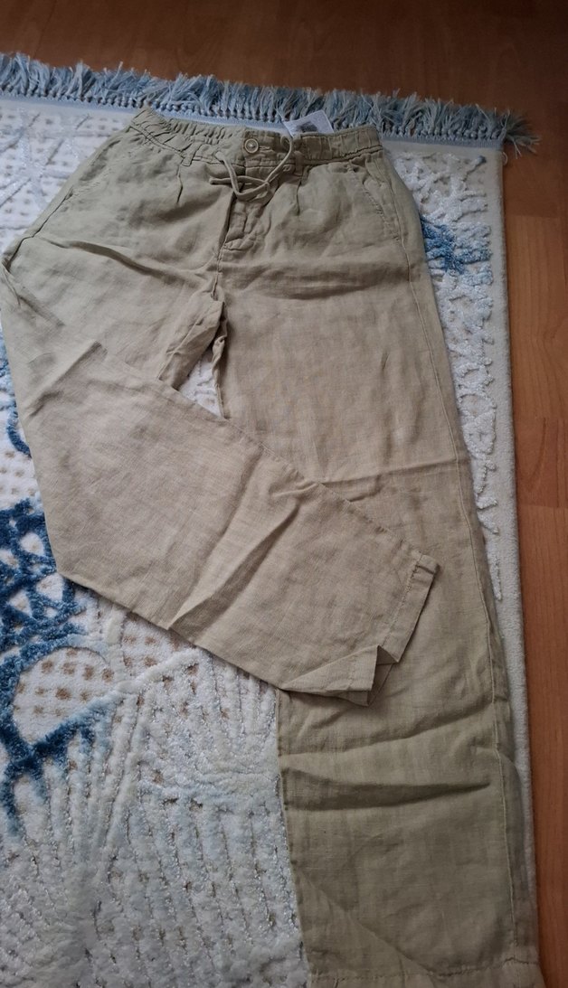 Haki Renkli Bol Kesim şile  Pantolon - Görsel 4