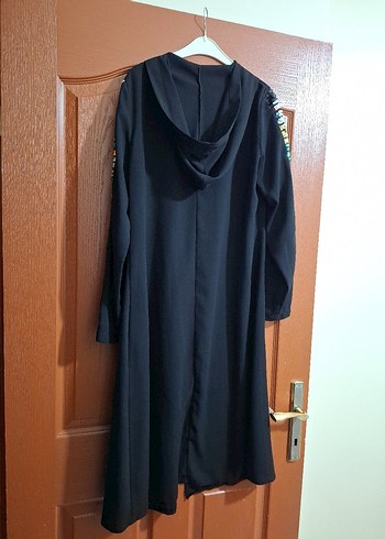 40 Beden Düğmeli Siyah Çok Renkli Kadın ferace