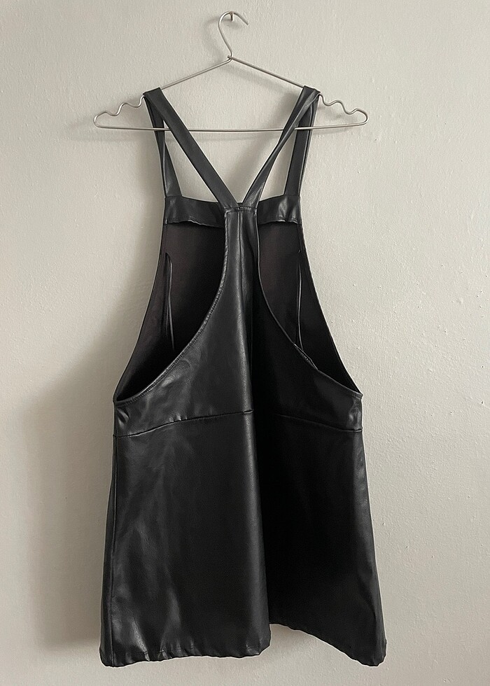 Siyah deri salopet elbise - Görsel 2