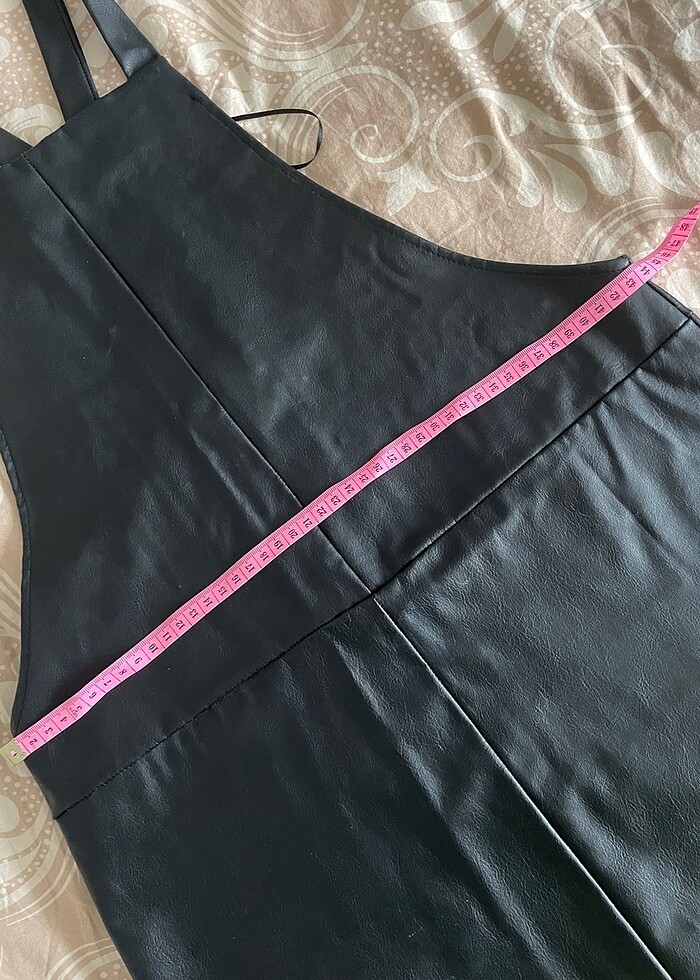 Siyah deri salopet elbise - Görsel 4