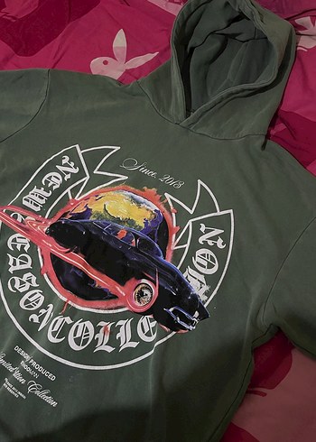Diğer Kapüşonlu Baskılı Yeşil Sweatshirt