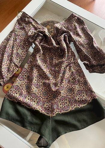 Bohem Desenli V Yakalı Mini Short elbise - Görsel 3