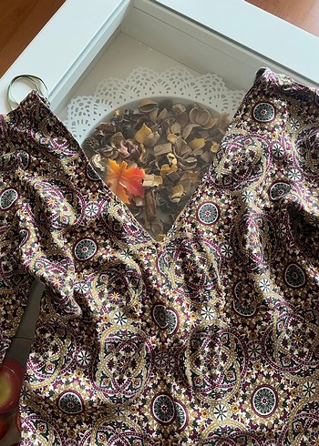 Bohem Desenli V Yakalı Mini Short elbise - Görsel 2