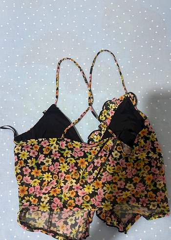 Çiçek Desenli İp Askılı Dantel Detaylı Büstiyer - Görsel 2