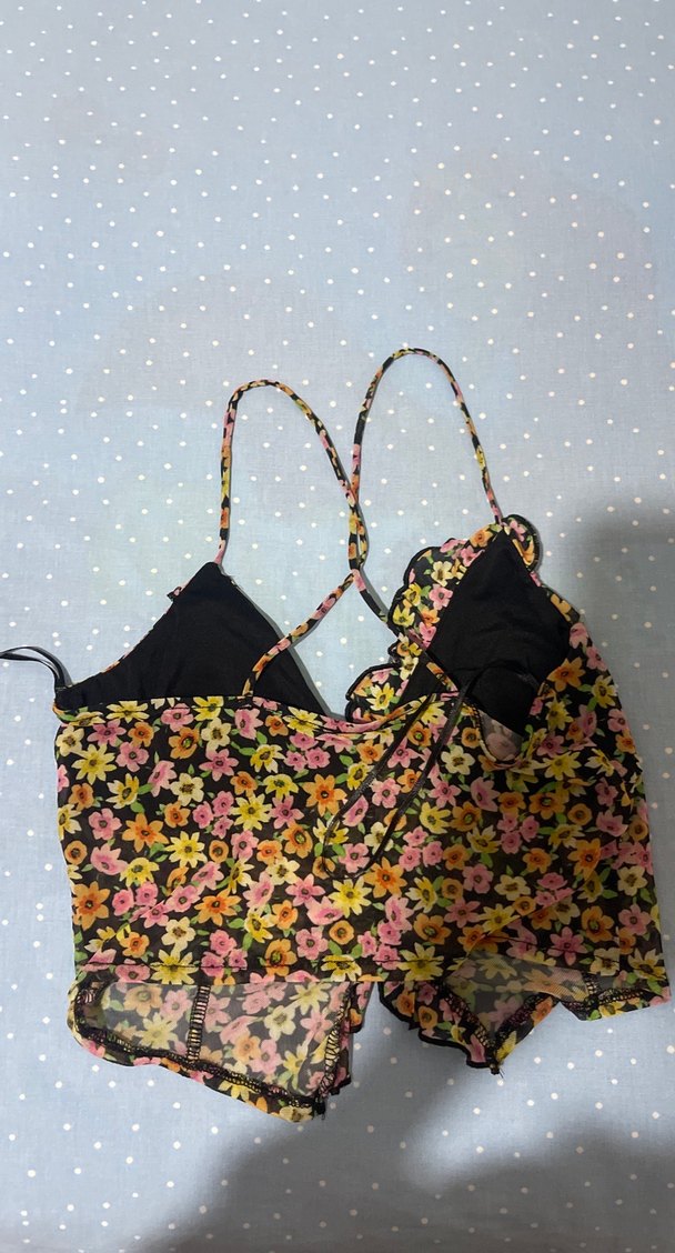 Çiçek Desenli İp Askılı Dantel Detaylı Büstiyer - Görsel 2