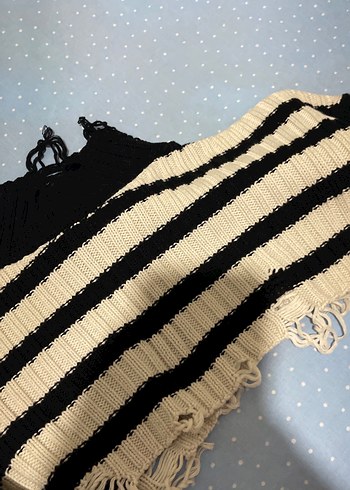 Çizgili Boğazlı Siyah Kadın Triko Kazak - Görsel 2