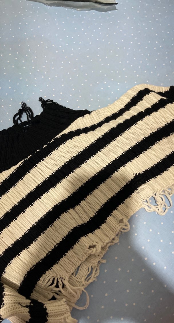 Çizgili Boğazlı Siyah Kadın Triko Kazak - Görsel 2