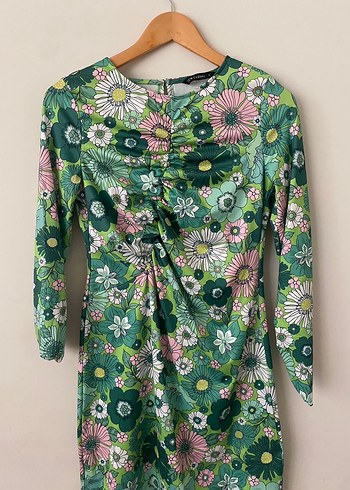 LCW Çiçek Desenli bisiklet Yaka Mini Bohem Elbise - Görsel 3