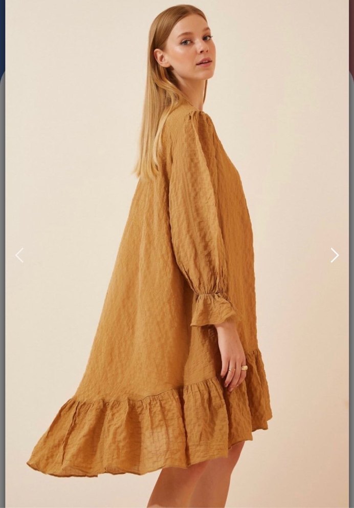 Bej Bol Kesim Elbise - Görsel 2