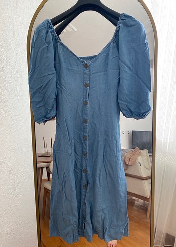 Zara Mavi Düğmeli Midi Denim Elbise - Görsel 2