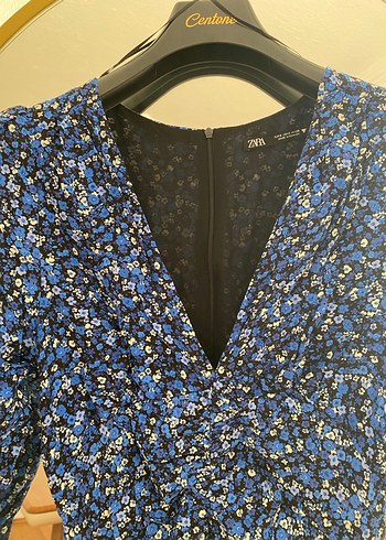 ZaraKadın Lacivert Uzun V Yaka Drapeli Elbise - Görsel 3