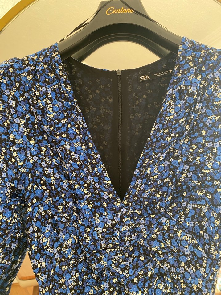 ZaraKadın Lacivert Uzun V Yaka Drapeli Elbise - Görsel 3